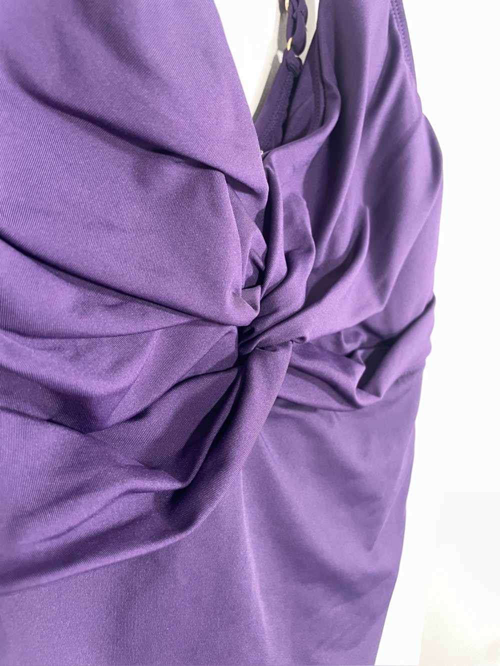 Lands’ End Purple Ruched One Piece Swimsuit XL Tummy Control Twist Front - Picture 4 of 9